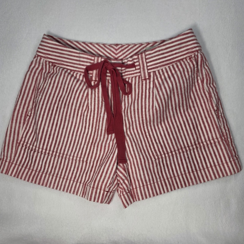 Lands' End Women's Red White Striped Linen Cotton Blend‎ Chino Shorts Size 0